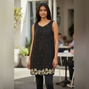 Alice & Olivia Beaded and Embroidered Black Silk Shift Dress Tunic LBD
